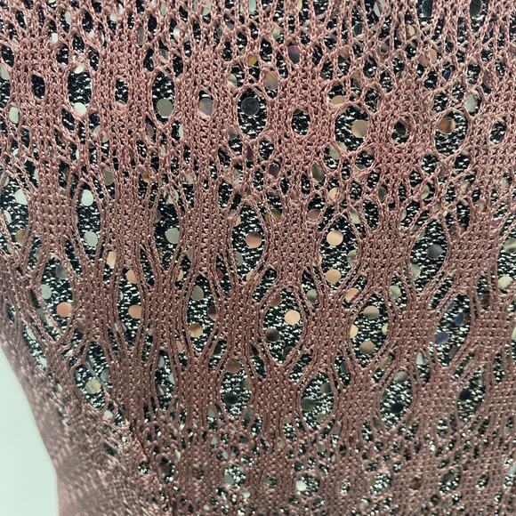 Vintage 90s Crochet Overlay Sequined Sheath Dress Squareneck Mauve Silver NEW 8 - Picture 9 of 12